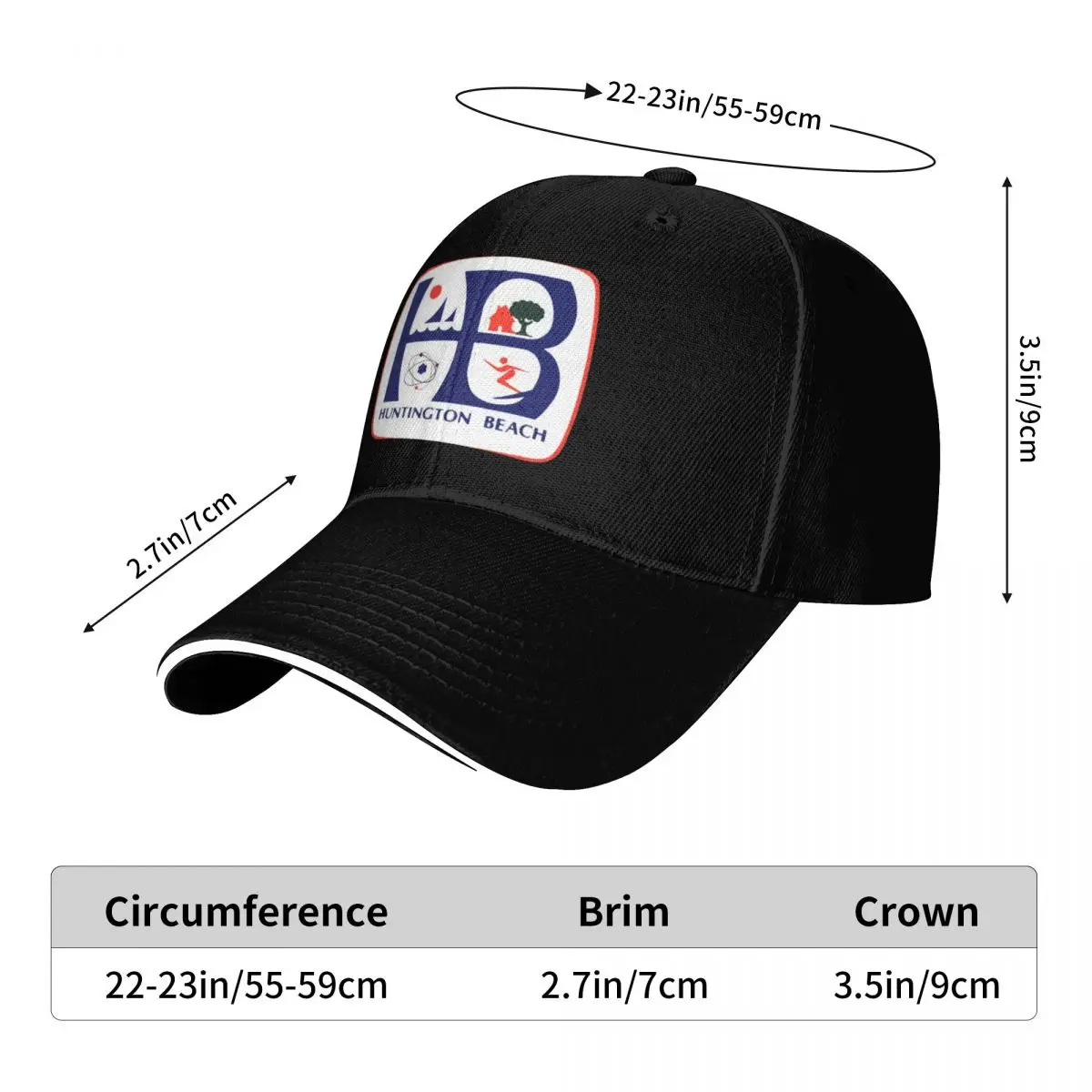 Coat of arms of Huntington Beach, California USA Baseball Cap Hat Man Luxury hiking hat Golf Hat Male Women's