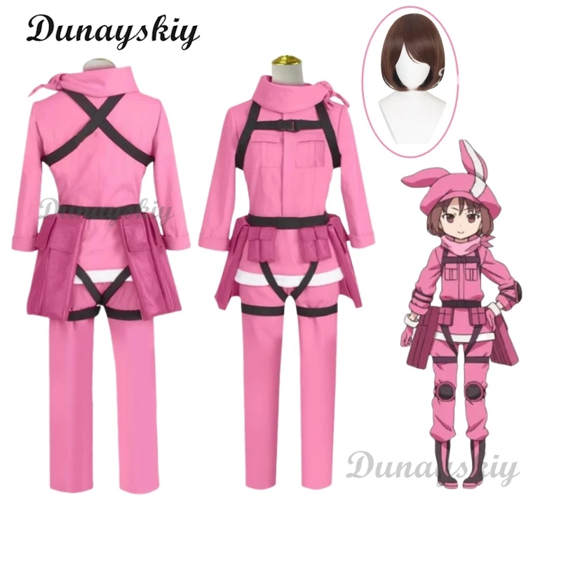 Anime Gun Gale Online Kohiruimaki Karen Llenn Coat Pants Uniform Wig Outfit Anime Cosplay Costumes