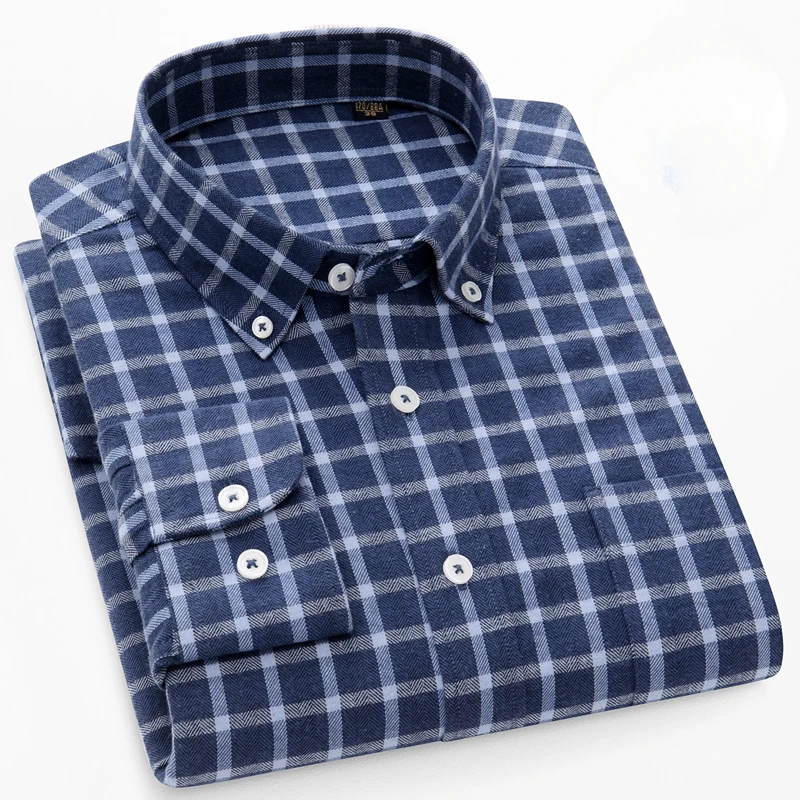 Camisas de lijado de algodón 100% para hombres, Camisa lisa formal ajustada, tops a cuadros suaves, ropa informal de negocios de alta calidad