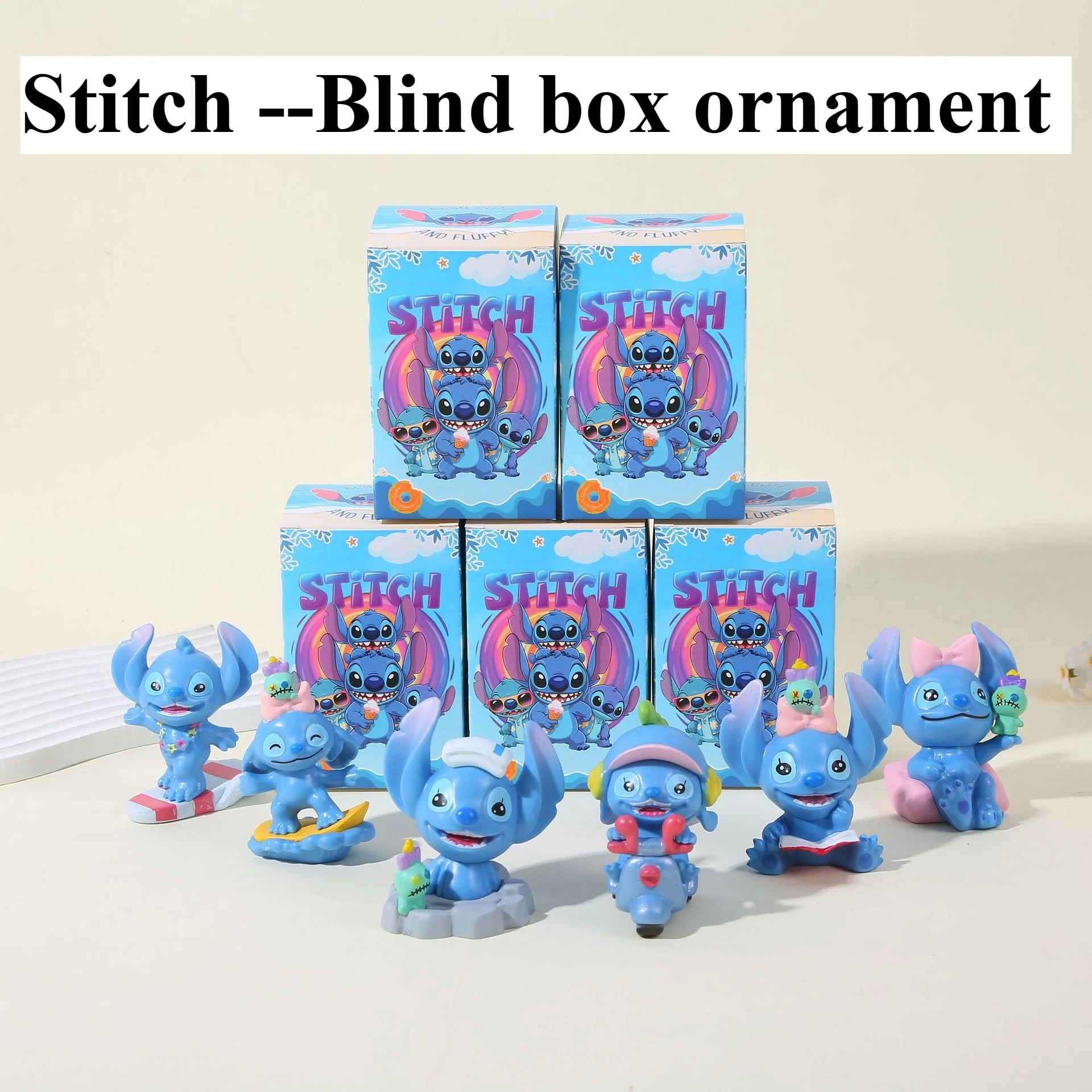 1 ensemble (6 pièces) de poupées de la série Stitch, boîte aveugle, ornement en PVC, décorations mignonnes