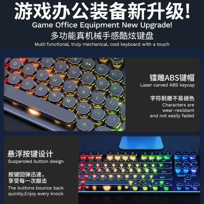 Eweadn GX330 Wired Keyboard Mouse Set ABS Keycaps Retro Punk Gaming Keyboard Mouse Headphones Home Office PC Gamer Laptop Gifts