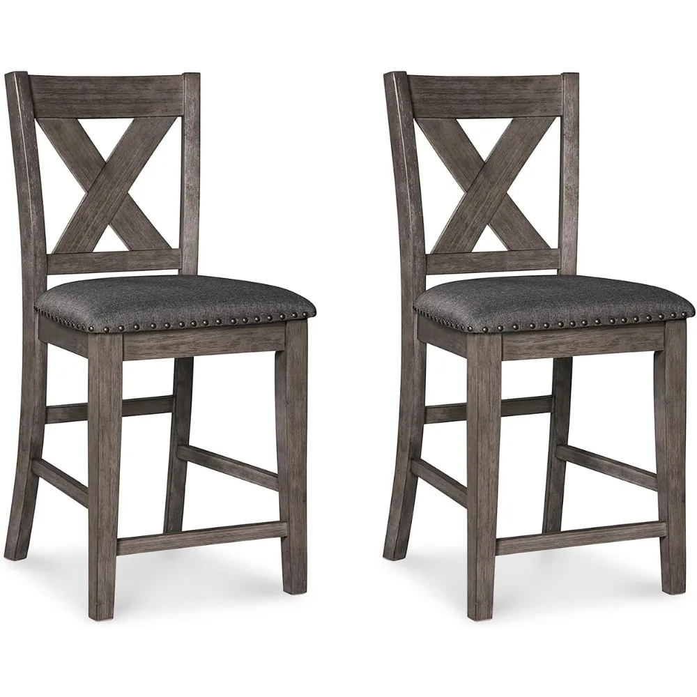 

Caitbrook Rustic 24.63" Counter Height Upholstered Barstool, Set of 2, Gray