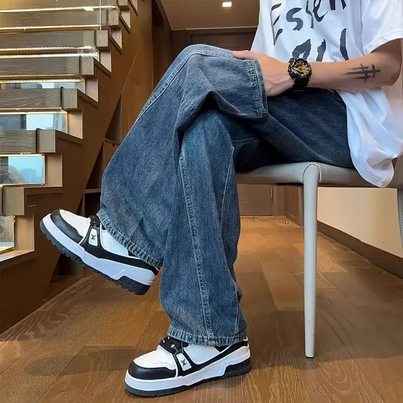 جينز مستقيم للرجال Y 2k قطن عتيق كلاسيكي Y2k ملابس الشارع غير رسمية الجرونج القوطي 2025 خريف كوري جديد في سروال رعاة البقر للرجال