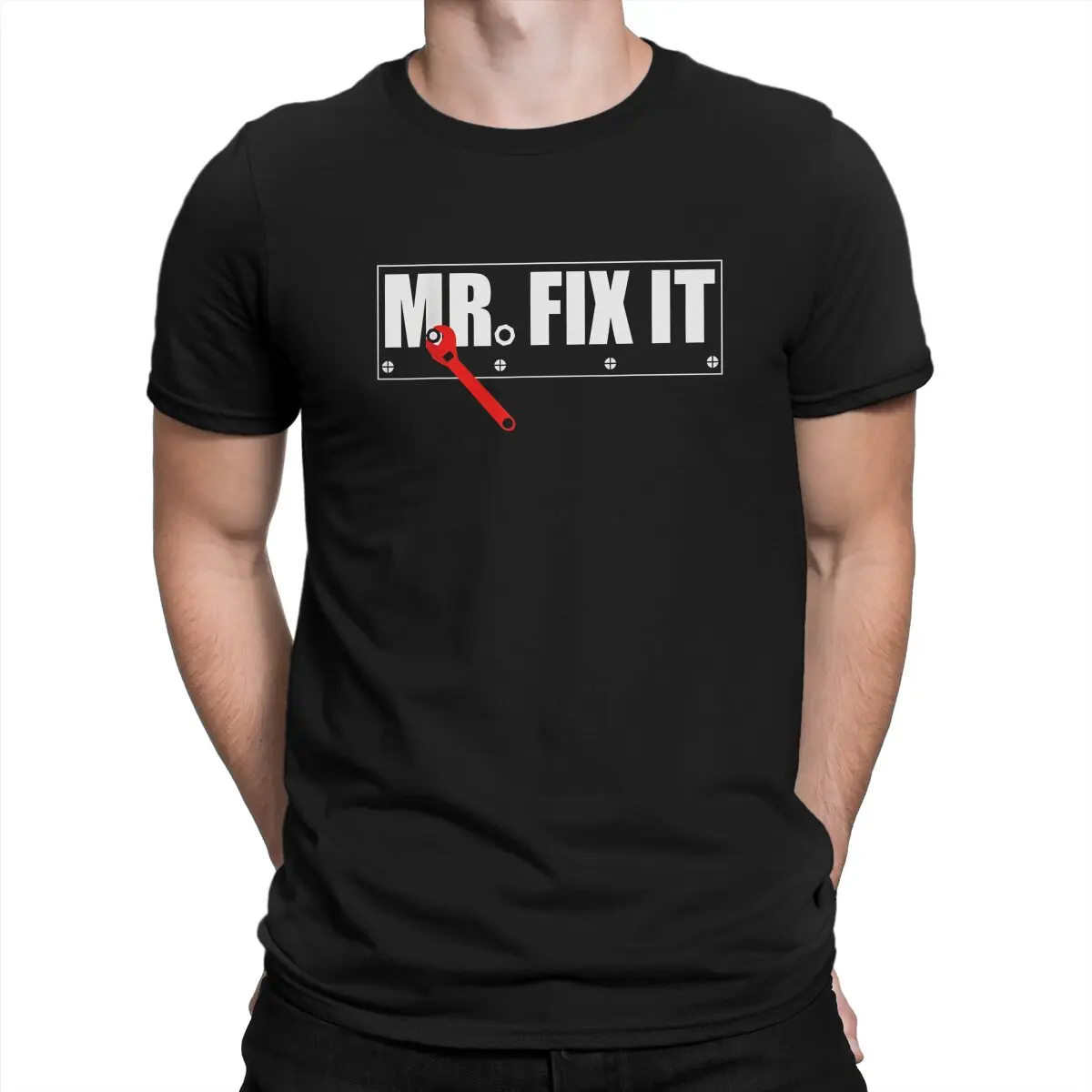 

Футболка Mr Fix It с надписью на День отца, Мужская футболка с круглым вырезом