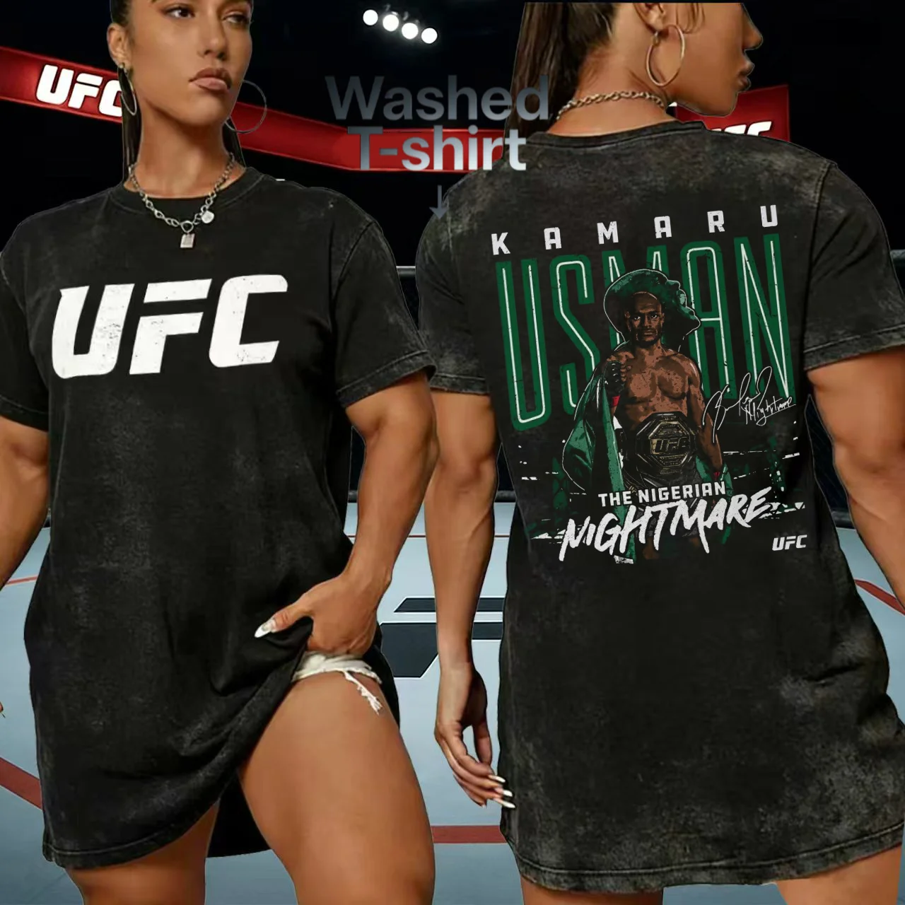 

2026 Summer UFC Brand Kamaru Usman Graphic Washed Print T-shirt Unisex Vintage Short Sleeve Oversized Boxing Casual Loose Y2k