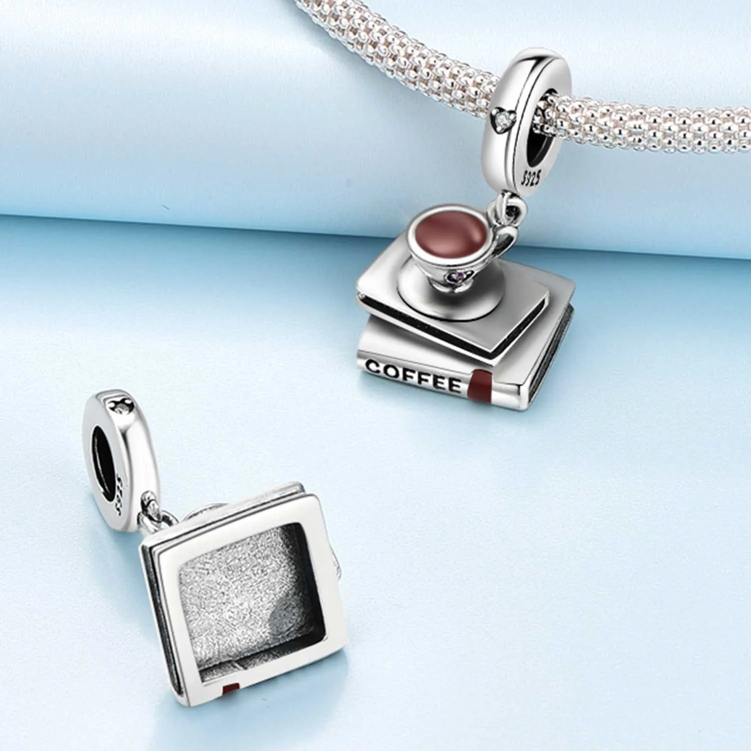 CYCUFF 925 Sterling Silver Coffee Book Charms Beads Pendant Fit DIY Bracelet Necklace Jewelry Souvenir Gifts