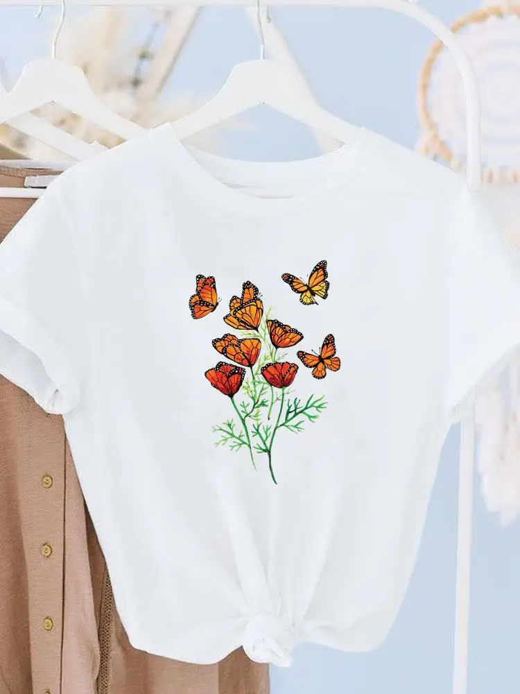 Brief Blume Nette 90er Jahre Sommer Kurzarm T Top Druck Frauen Cartoon Shirt Weibliche T-shirts Mode Kleidung Graphic Tee