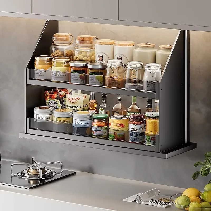 Intelligent anti-pinch electric kitchen basket lift machine, all-aluminum seasoning hanging cabinet