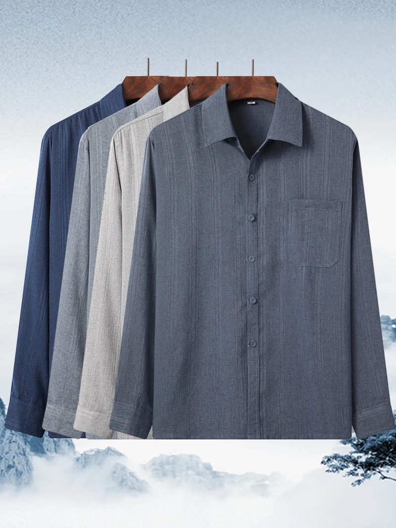

Long Sve Cotton Linen Thin irt for Middle-Aged And ly Men Busin Casual Sle Autumn Spring Faion andpa irt