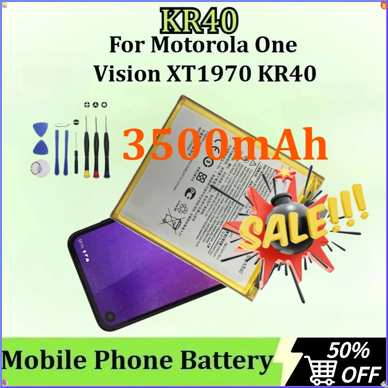 

For Motorola One Vision XT1970 KR40 New KR40 Mobile Phone Battery Large Capacity Batteries 3500mAh + Tools