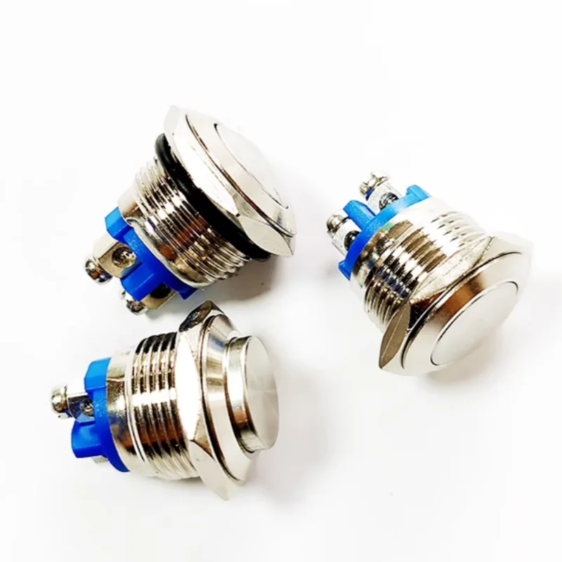 2pcs 16mm metal button waterproof and rust proof jog switch  self resetting screw foot normally open silver contact NEW