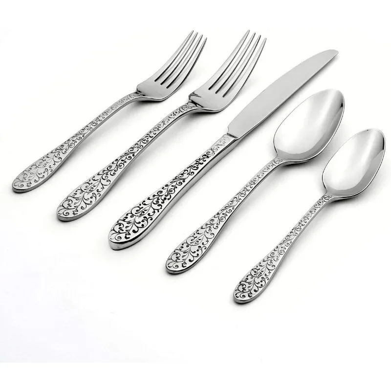 Flourish 20 Piece Fine Flatware Set, Service for 4, 18/10 Stainless Steel, Silverware Set