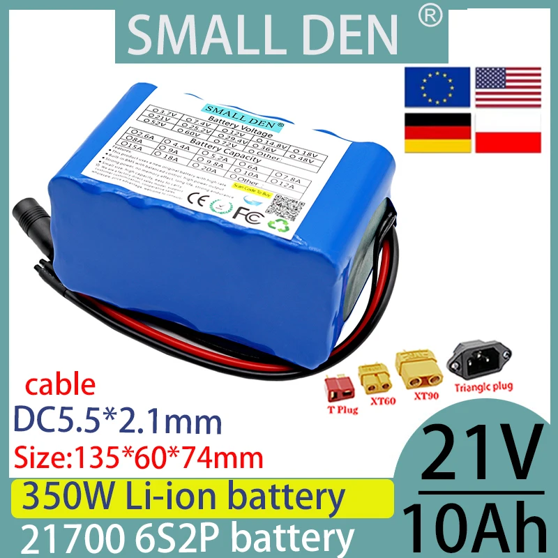 

21V 10ah 21700 lithium battery pack 100W 350W high-power battery pack large capacity high-power BMS+2A charger solar power