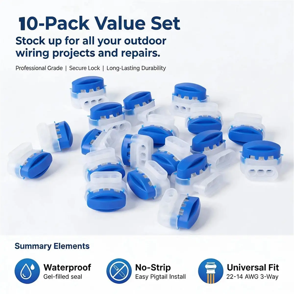 Y17A 10PCS 3-Way Wire Connectors, Waterproof Electrical IDC 314-BOX Cable Connectors for 22-14AGW Wires Robotic Lawn Mower