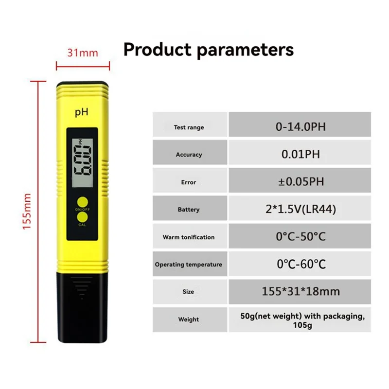 ABRE-Water PH Tester Water Quality Test Monitor Digital PH Meter 0.01 Titanium Probe Automatic Calibration Aquarium Pool Yellow