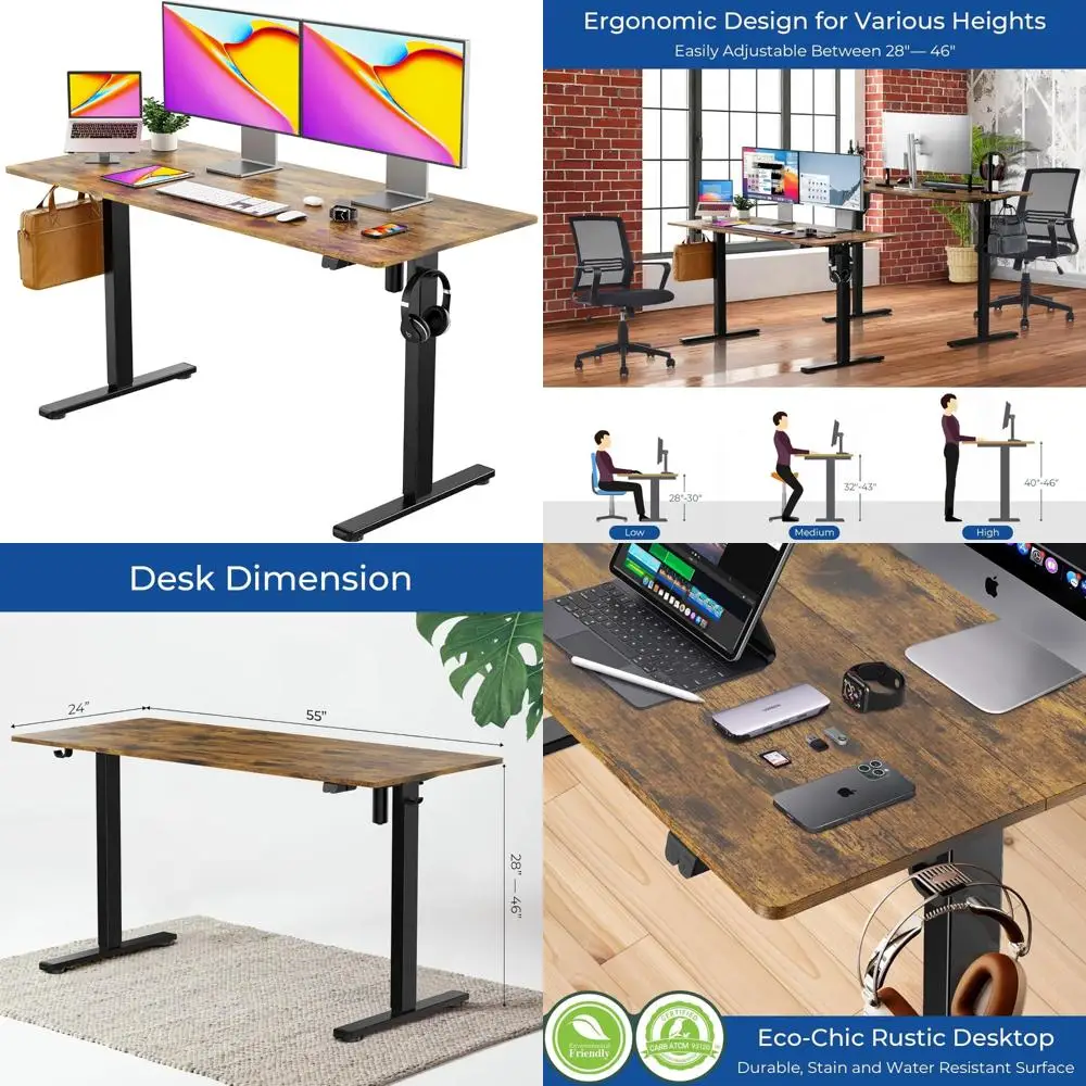 ergonomic 55" adjustable electric desk for home office - large rectangular laptop/computer stand
