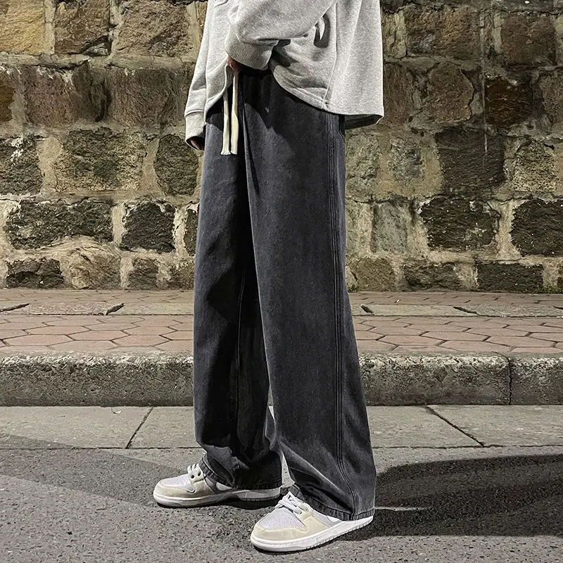 

2025 New Streetwear Loose Jeans Korean Fashion Men's Simple Loose Straight Leg Wide Leg Pants Men's Clothing Black Light Blue