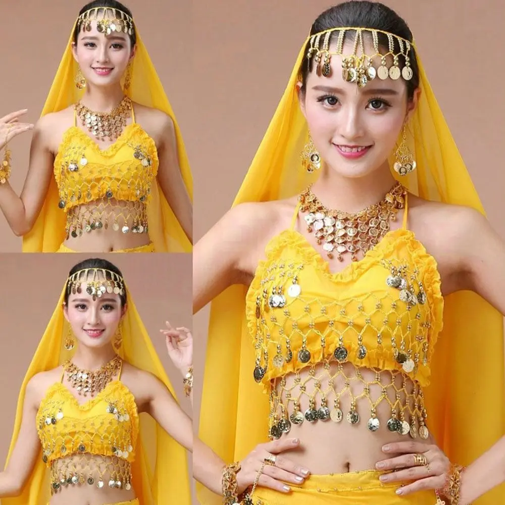 Sujetador de danza del vientre brillante para mujer, Top de lentejuelas, borla, toalla triangular, ropa de danza del vientre Sexy, trajes de baile árabe de Tailandia/India