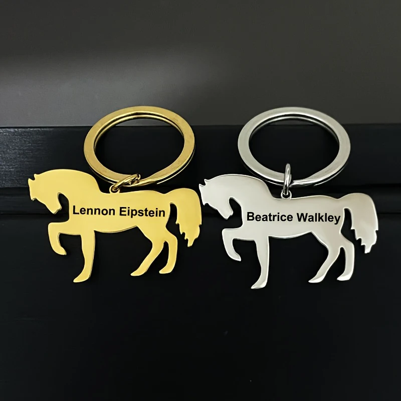 Gantungan Kunci Wanita Kustom Gantungan Kunci Kustom Baja Tahan Karat Bentuk Kuda Poni Lucu Hewan Kartun Hadiah Peringatan Aksesori Unik