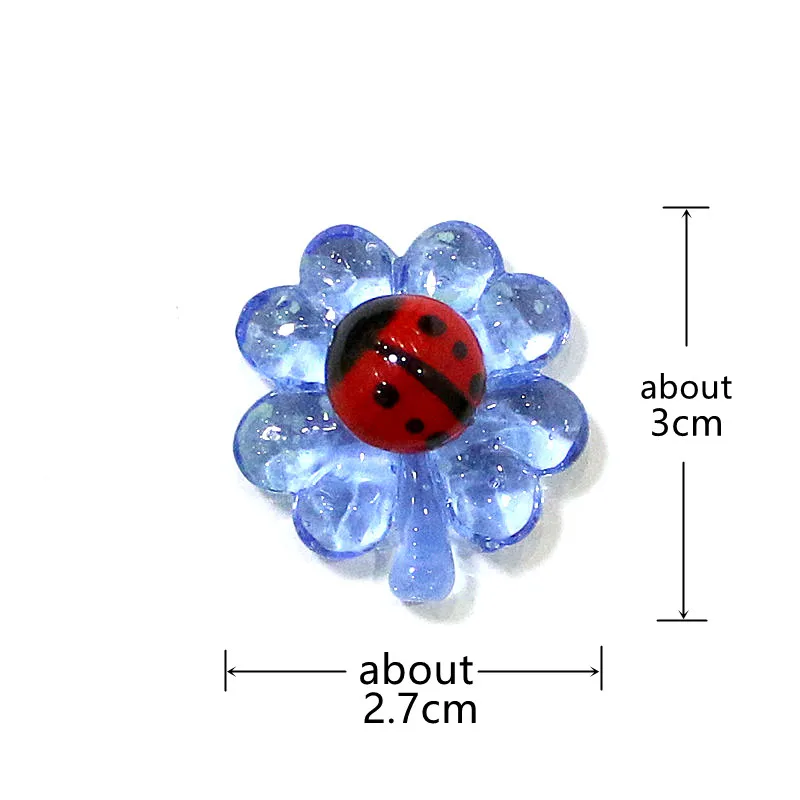 Cute Mini Glass Four-Leaf Clover Ornaments with Tiny Ladybug Figurine for Diy Home Desktop Fairy Garden Bonsai Decor Accessories