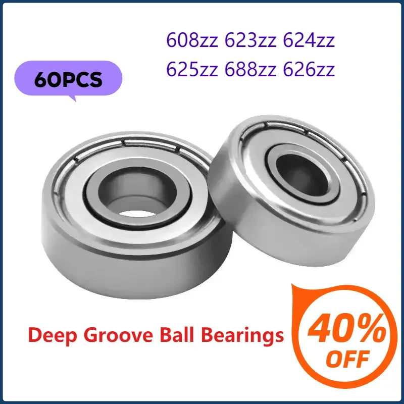 

Набор из 60 миниатюрных шарикоподшипников с глубоким пазом 608zz, 623zz, 624zz, 625zz, 688zz, 626 из углеродистой стали для колес 3D-принтеров, 8x22x7 мм