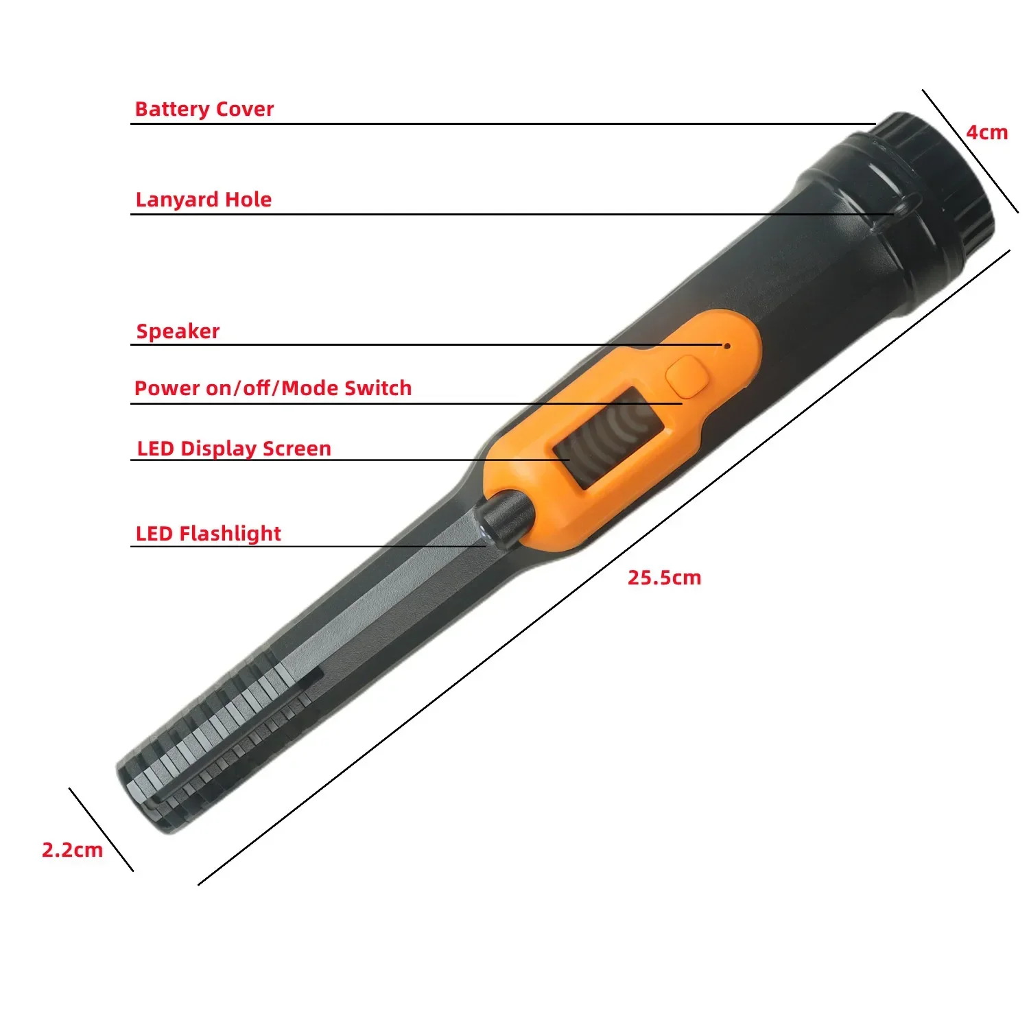 IP68 Fully Waterproof Portable Pinpointing Gold Metal Detector with LED Flashlight Security Detector  for Metal Coin Gold