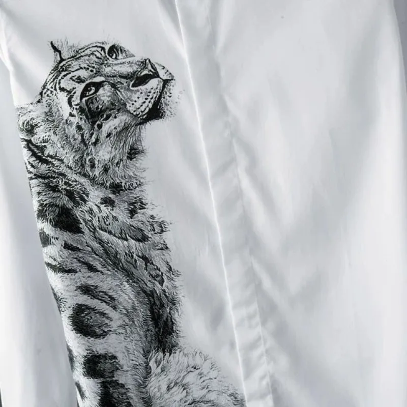 Men's Clothing Spring and Autumn high quality Leopard Print Casual Trendy Handsome Long-sleeved Slim-fit Fashionable Shirt