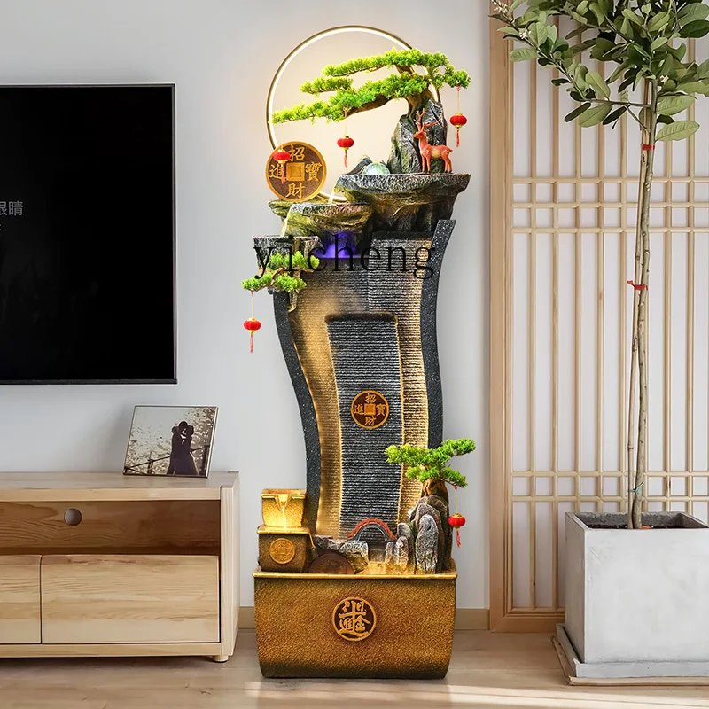 

LSL high mountains and flowing water attract wealth, feng shui wheel and flowing water ornament living room next to the