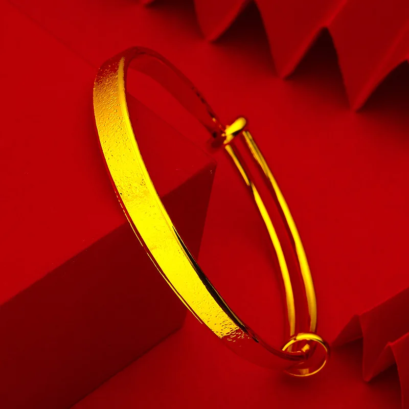 Warm Gift Frosted Adjustable Bangle For Women 24K Gold AU999, Auspicious Commemorative Women Present