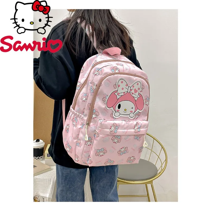  Hello Kitty Kuromi Melody Cinnamoroll Backpack Nylon Canvas Schoolbag Cartoon Characters Multiple Compartments Daily Use