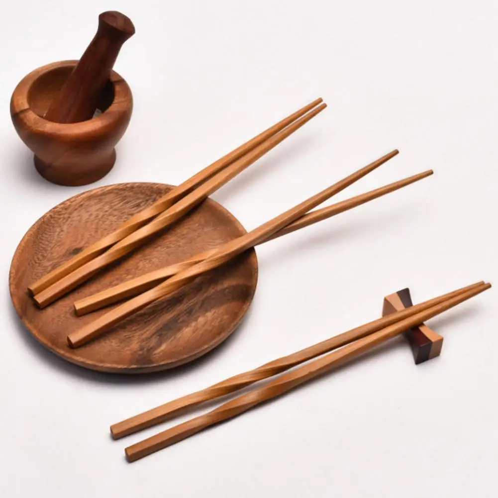 Carbonized Twist Chopsticks Bamboo Wood Chinese Style Food Chopsticks Kitchen Reusable Non Slip Chopsticks Wood Sushi Chopsticks