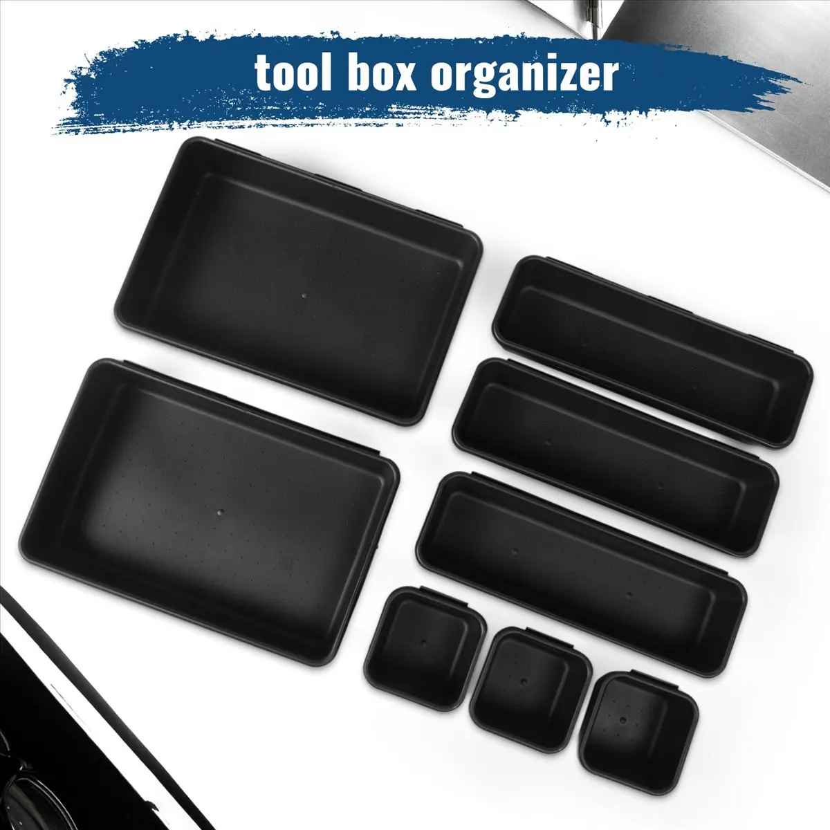 Doings Tool Box Organizer and Storage Tray, Tool Box Drawer Organizer Bins, Toolbox Organizer Tray Divider Set, Black 32 Pack