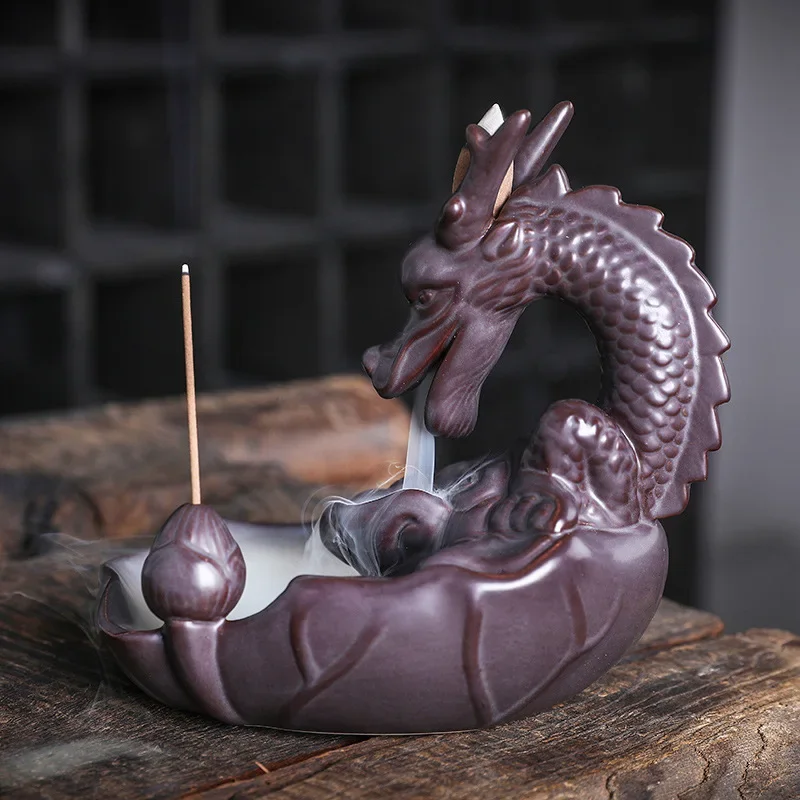 &R% Classic Dragon Carp Design Backflow Incense Burner Elegant Indoor Desktop Ornament