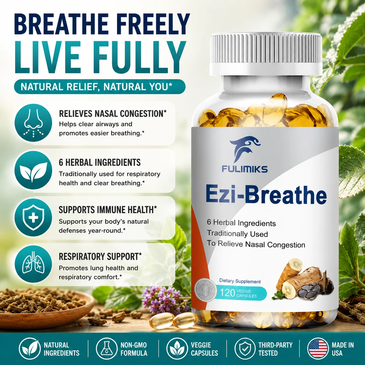 

High Absorption Ezi-Breathe Nasal Capsules, Protects Nasal Mucosa, Relieves Congestion, Rhinitis Symptoms & Respiratory Comfort