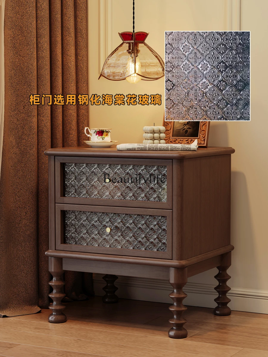 طاولة بجانب السرير من العصور الوسطى مصنوعة من الخشب الصلب وتخزين أمريكي صغير وطاولة بجانب السرير لغرفة النوم المنزلية #2