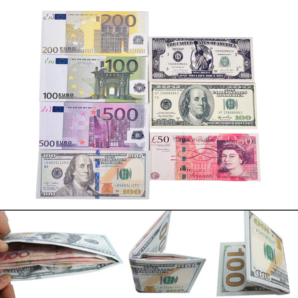 1PCS Unisex Mens Womens Currency Notes Pattern Pound Dollar Euro Purse Wallets For Money And Cards