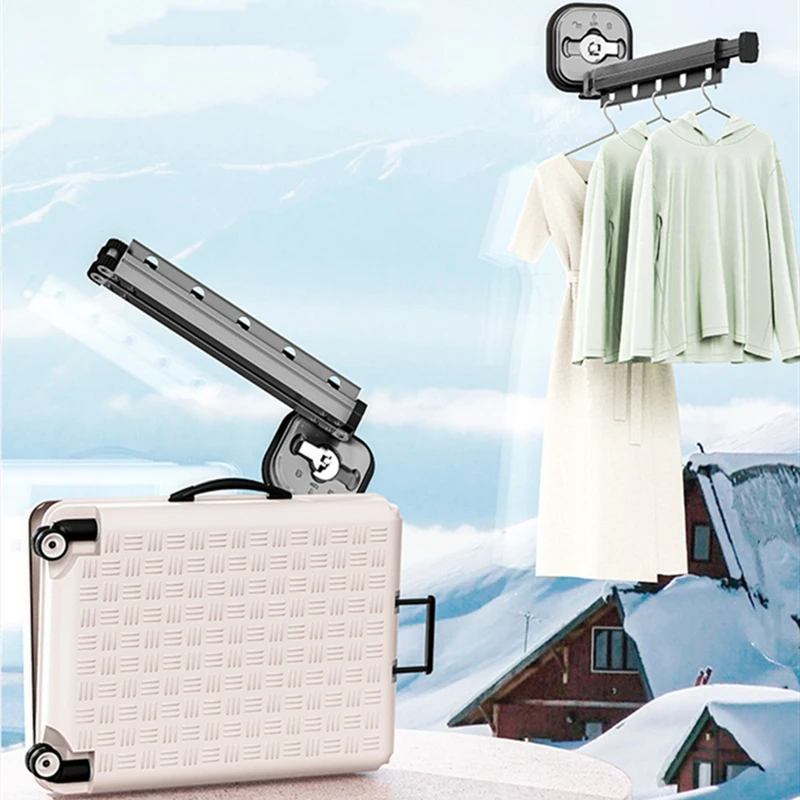 

Wall-mounted Folding Clothes Hanger Strong Windproof Hanging Hole Clotheshorse Telescopic Drying Rack Rod Portable Outdoor Tools