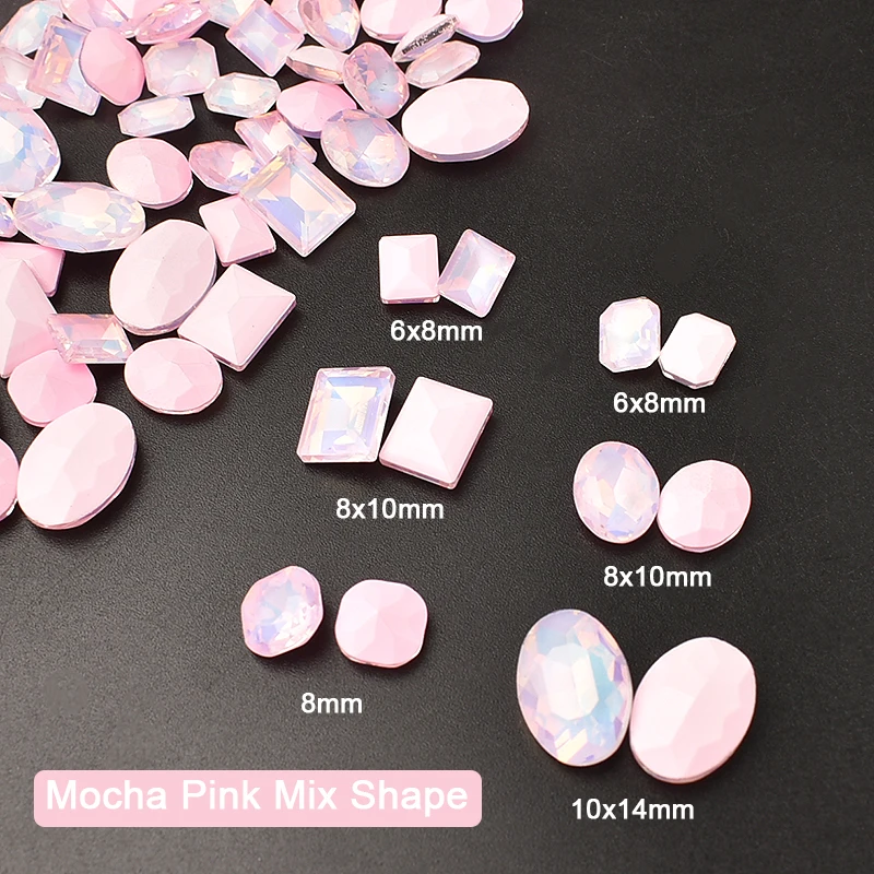 

20/50pcs Mocha Pink Mixed Shape Nail Art Rhinestone Pointed Bottom Macaron Colored Crystal Glass Manicure DIY Decoration