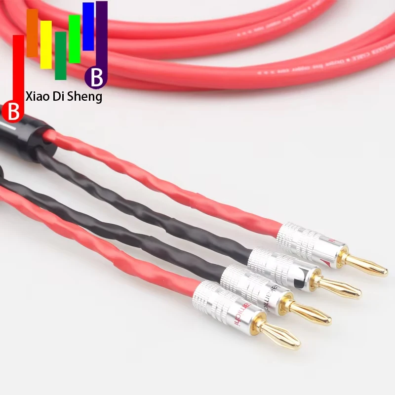 1Pair Copper Speaker Audiophile Cable HIFI SPeaker Cable With Pure Copper Plug for Home Theater banana to Spade Biwire