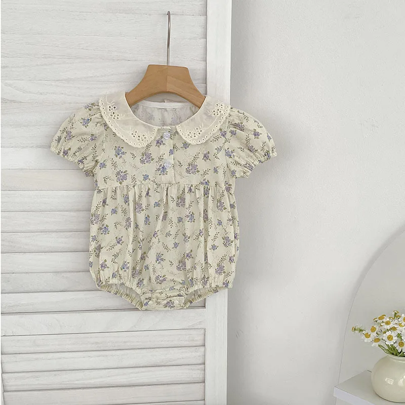 Summer Thin Floral Baby Girl Romper Suit Newborn Triangle Bottomless Suit Baby Clothes Crawling Suit Babygrow Onesie Jumpsuits