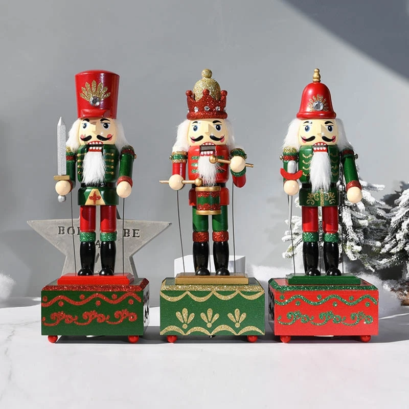 2024 New Christmas Wood Music Box Nutcracker Soldier Ornament Wooden Crafts Ornament for Xmas Festival Party Kitchen Decor