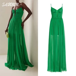 Pleated Chiffon Long Sheath Party Dress For Women Spaghetti Straps Draped Evening Prom Dress Ball Gown Plus  vestidos de noche