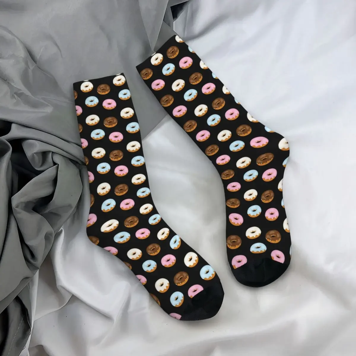 Glasierte Donuts auf schwarzen Socken Harajuku hochwertige Strümpfe ganzjährig lange Socken Zubehör für Unisex Weihnachts geschenke