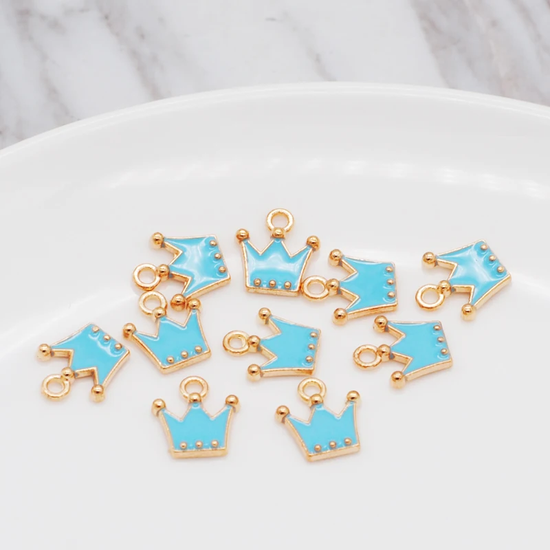 30pcs/pack 11*12mm Gold Color Tone Crown Shape Charm Pendants Alloy Metal Enamel Charms for DIY Jewelry Making