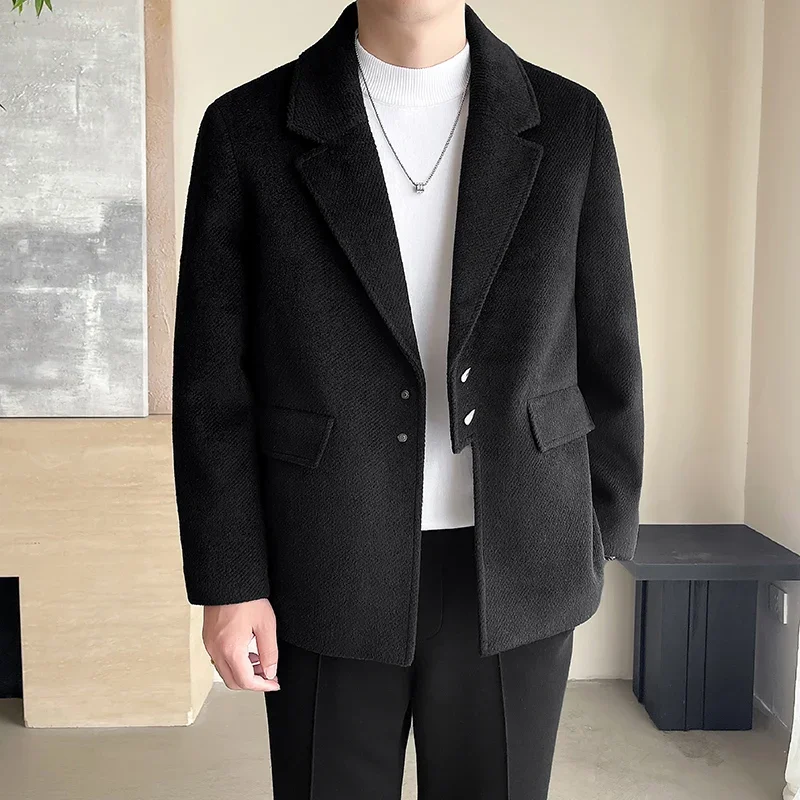 2024 Autumn Winter Men Retro Fashion Casual Wool Thick Blazer Suit Coat Man Commuter Jacket Outerwear