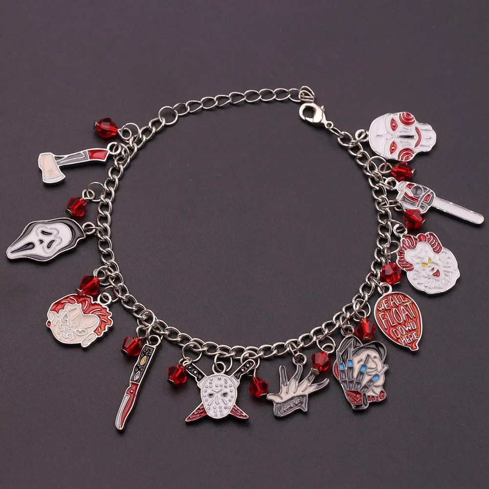 Halloween-Armband mit C-Chucky Clown-Horror-Cartoon-Anhänger, gruseliger Armbandschmuck, Kostüm-Accessoire, Geschenk