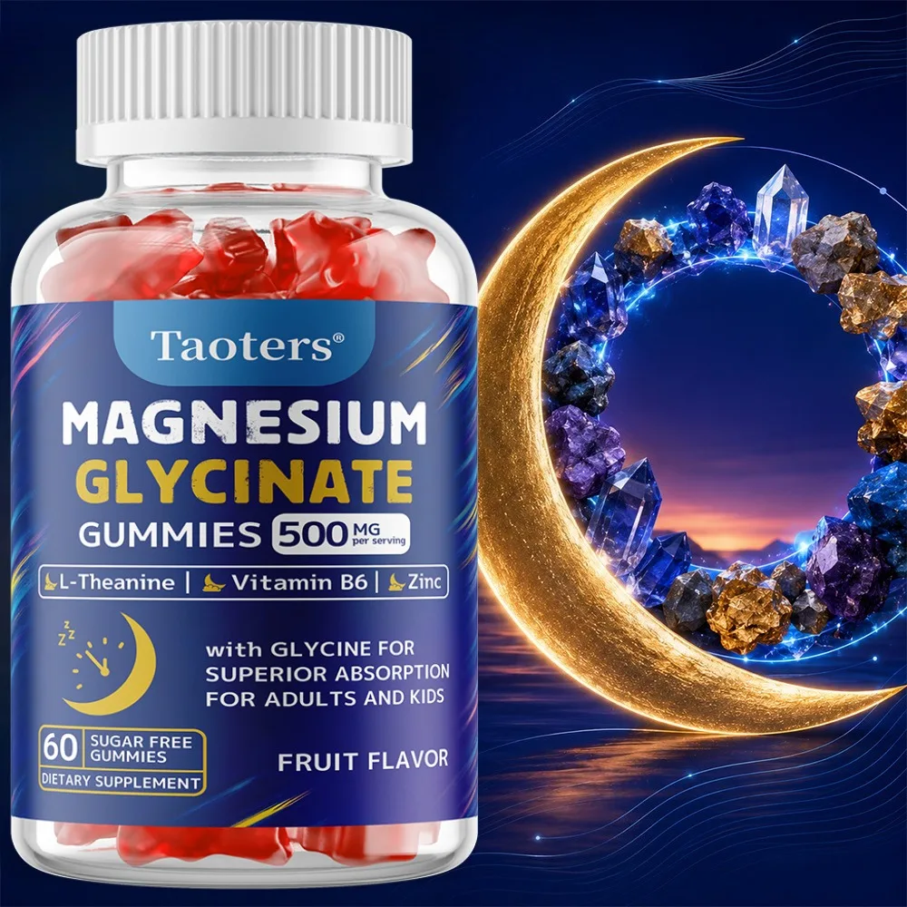 Magnesium Glycinate Gummies for Adults & Kids, 500mg with B6, Zinc for Sleep & Relaxation, Brain, Muscle, Melatonin Free Gummies