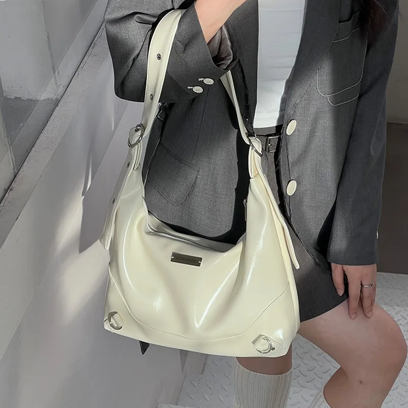 Simple White Shoulder Bags Women\'s Soft PU Leather Tote Bag All-match Large Capacity Bags for Commuter Fashion Female Handbags