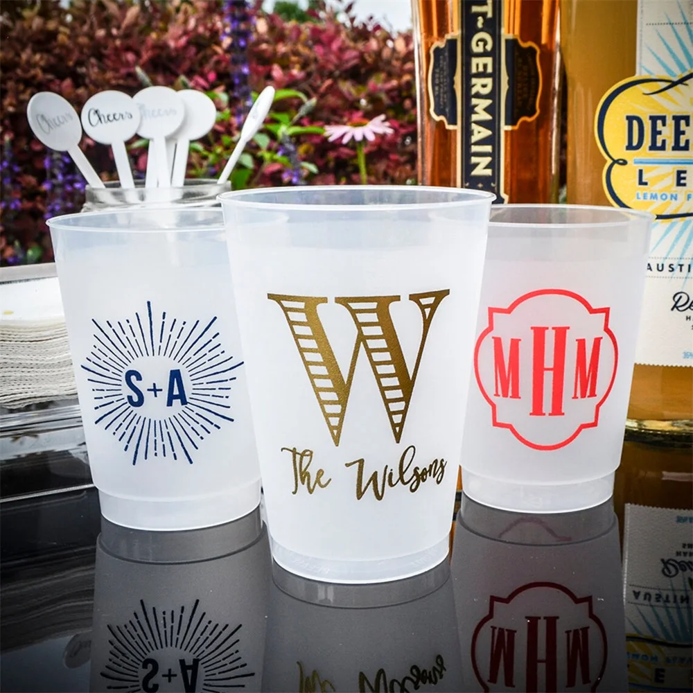 Couple's Shower Cups, Custom Frosted Plastic Cups, Engagement Party Cups, Wedding Shower Cups, Personalized Shatterproof Cups, W