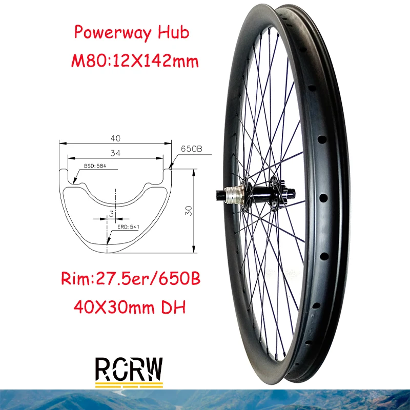 

650B/27.5er MTB DH 40X30mm Rear Wheelset Carbon Rim 28/32Hole Asymmetric 40 Wide 30 Deep Powerway M80 XD Hub Shiman Downhill